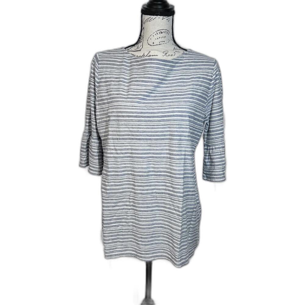 J. Jill top with bell sleeves stripped blue and white Women's size M